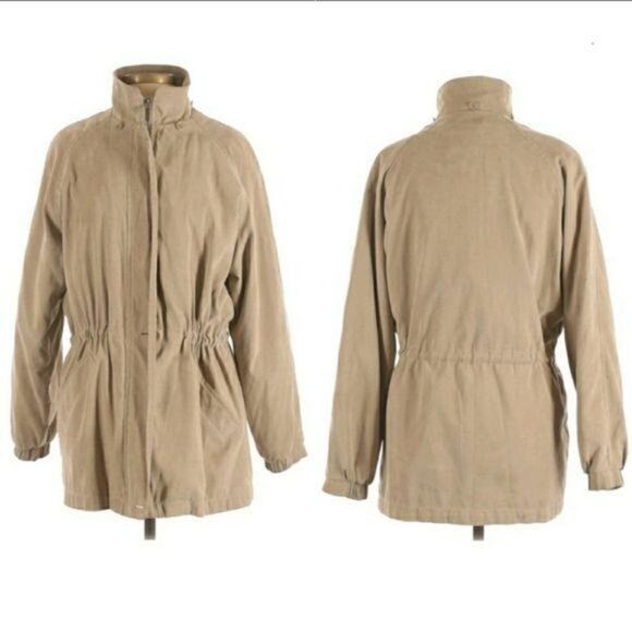London Fog Coat Insulated Lined Zip Up Mock Neck Drawstring Waist Tan Sz S - Picture 1 of 13